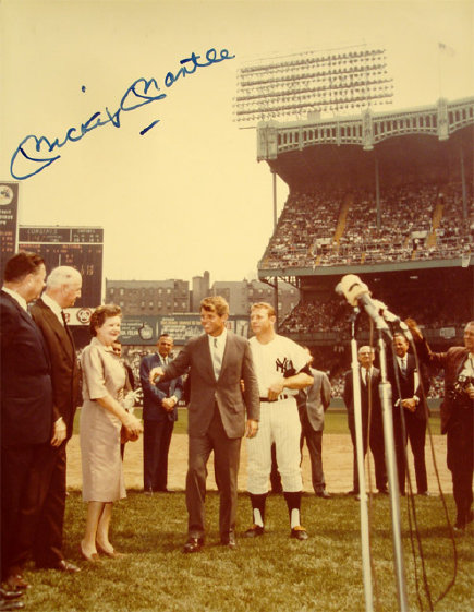 Mickey Mantle Bobby Kennedy Photo 8X10 Wife Yankee Stadium 1965